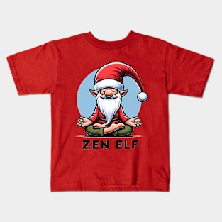 Zen Elf Gnome in Santa Hat - Peaceful Humor Kids T-Shirt